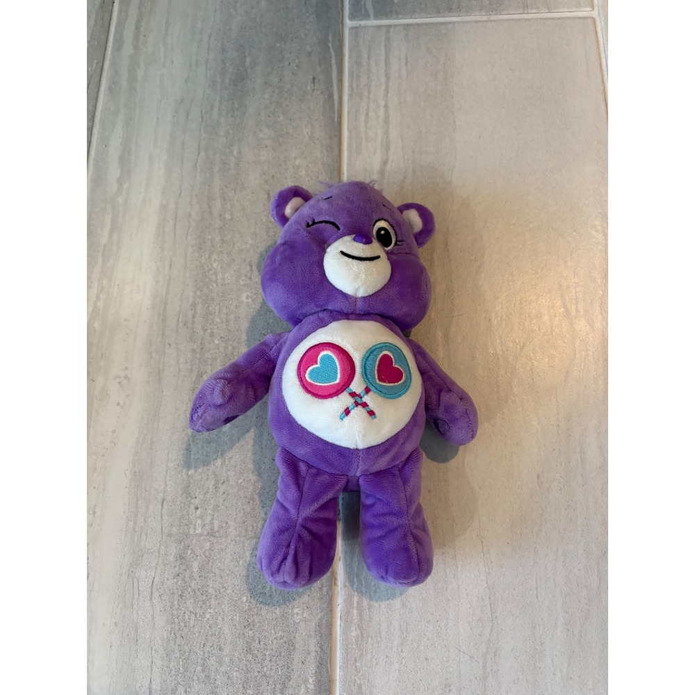 Care Bears Cheer Bear Plush Purple Heart Tummy Symbol Stuffed‎ Animal Toy